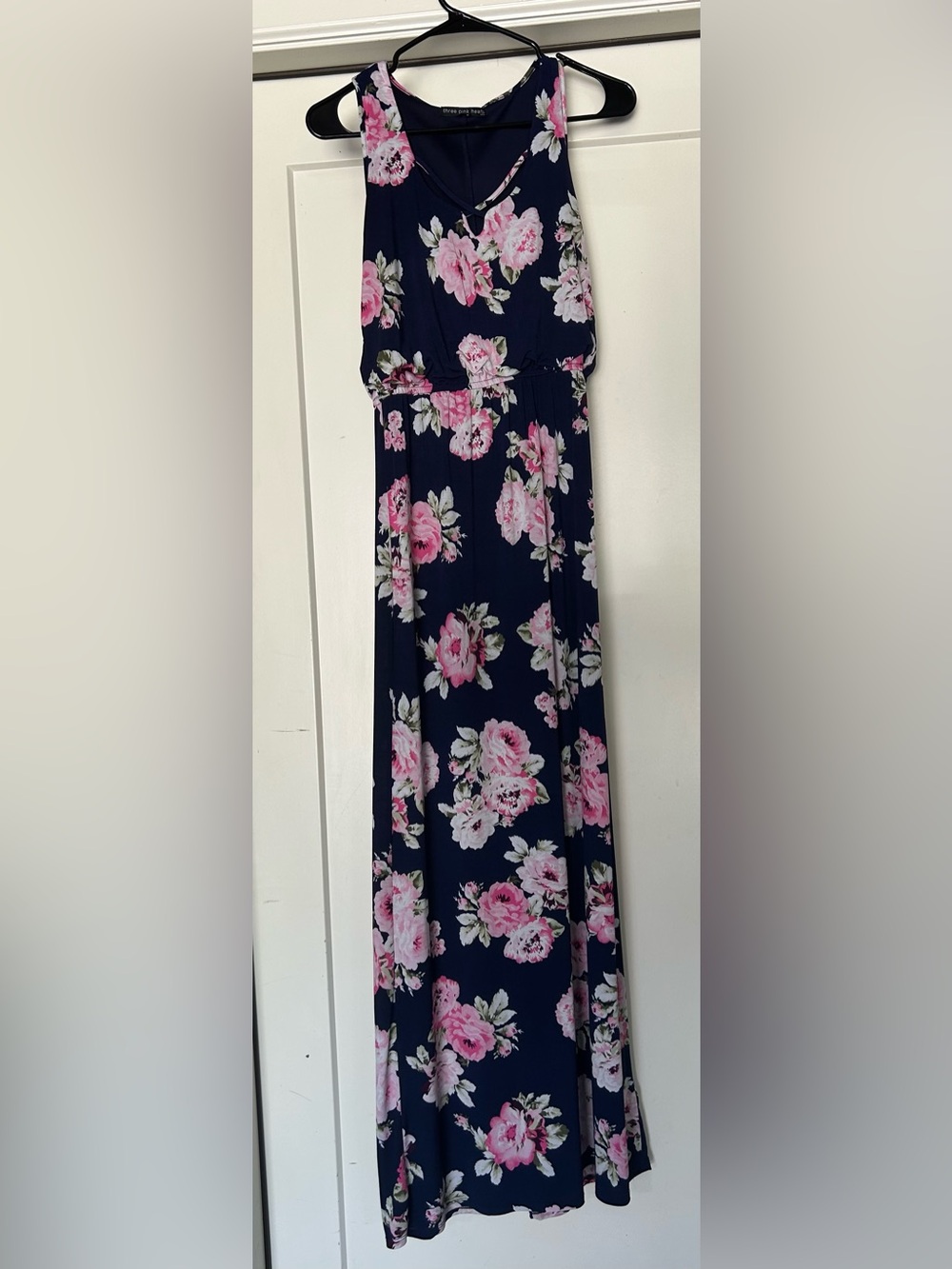 Three Hearts Navy Dress with Pink Floral Trim